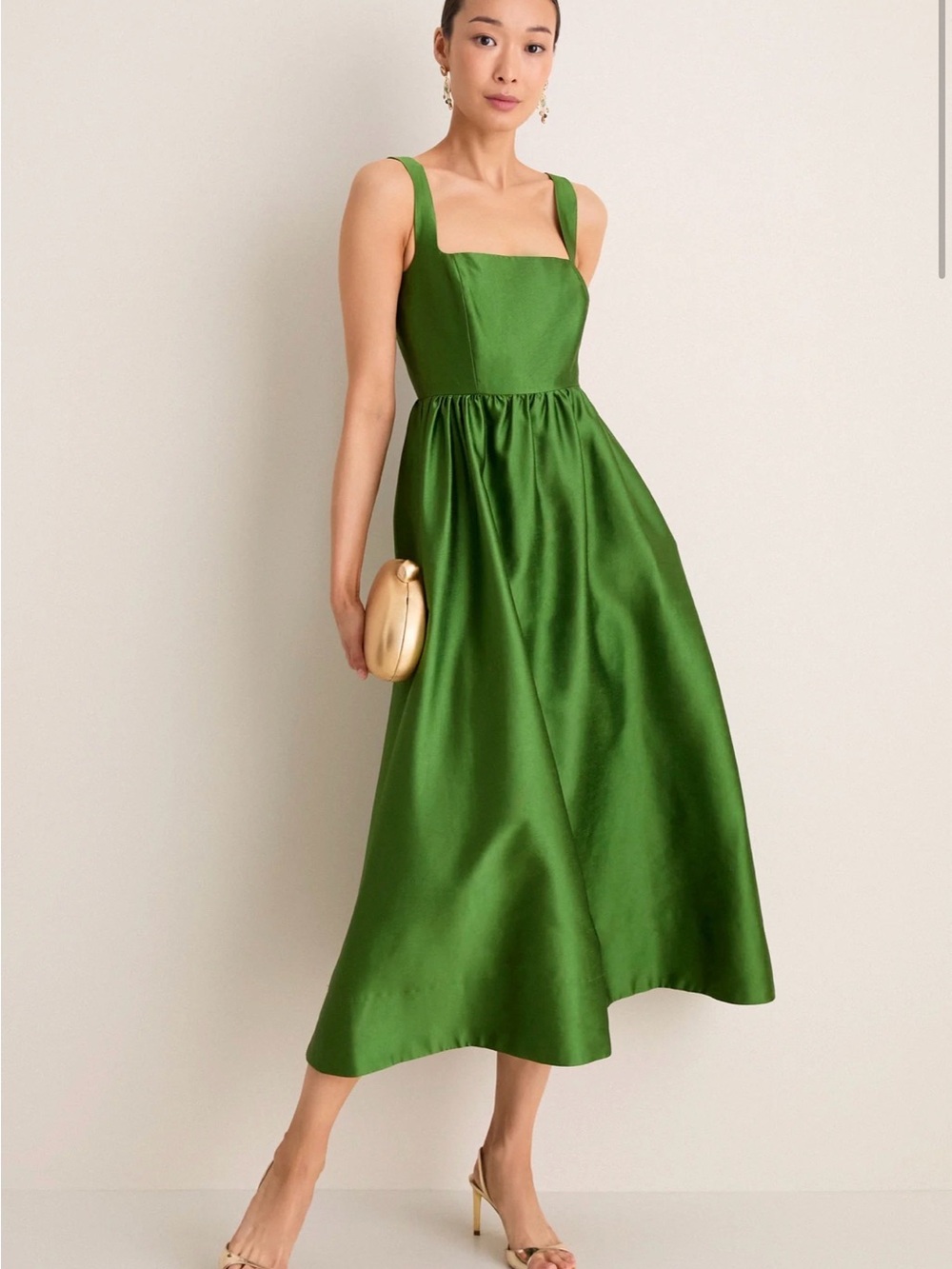 Tuckernuck Emerald Satin Square-Neck Midi Dress